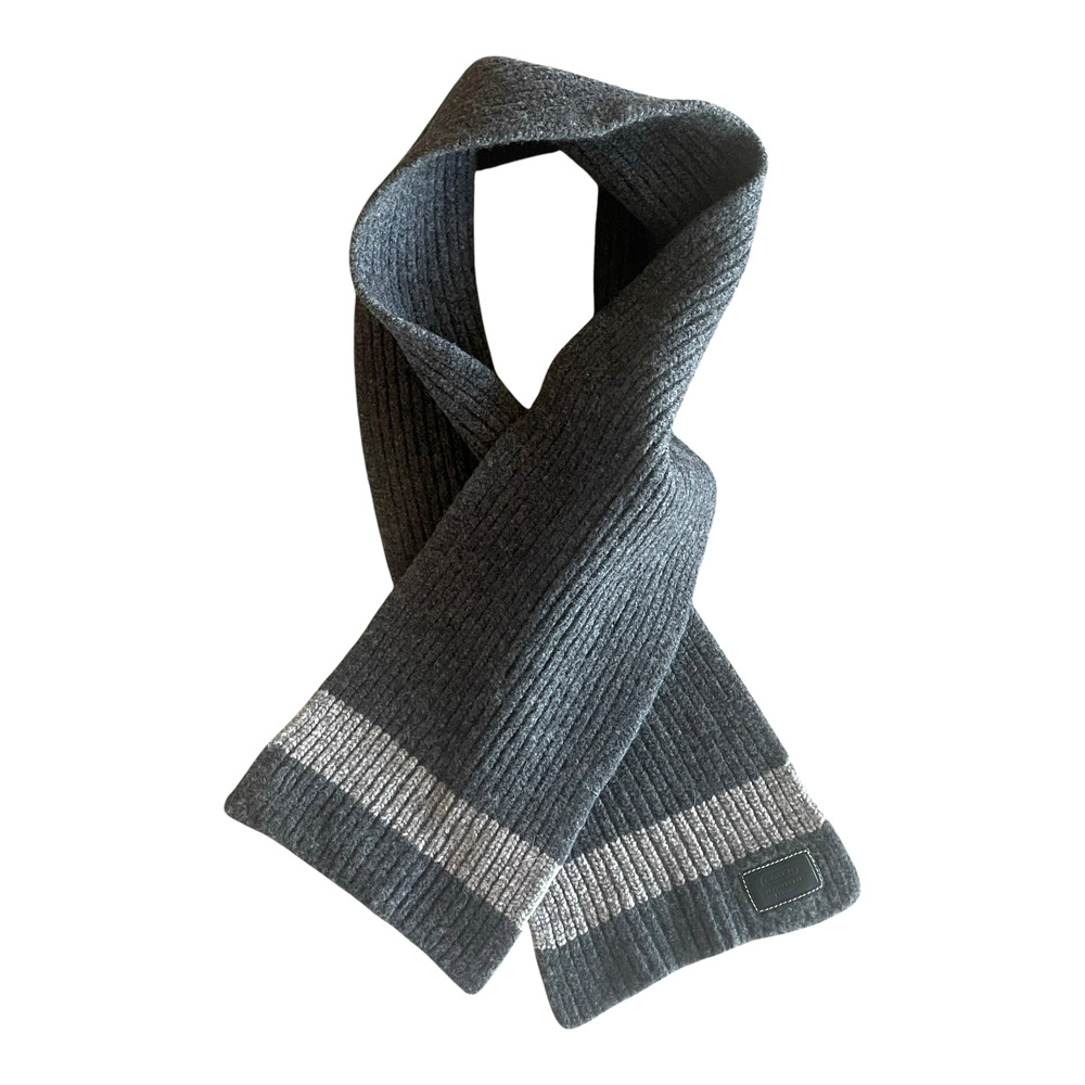 COACH Leatherware Men's Gray Stripe Lambswool Cashmere Blend Knit Muffler Scarf